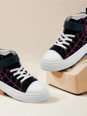 Kids Black Spider-Web High-Top Sneakers